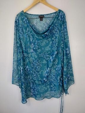 Lane Bryant Whimsical Fairy Boho Chic Drape Neck Floral Metallic Striped Blouse